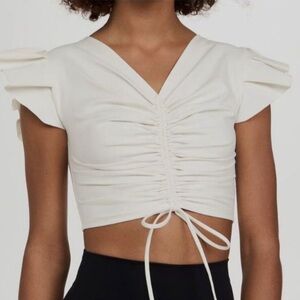 Port De Bras Womens White Stelle Ruffle Crop Top